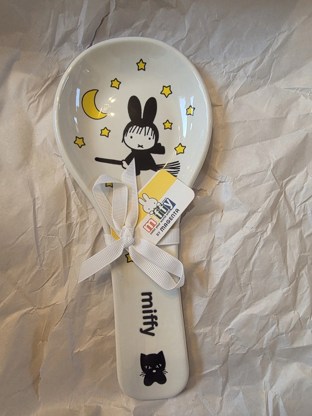 miffy White Ceramic Spoon with Black and Yellow Moon & Stars
